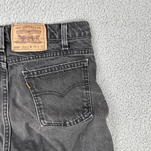 Vtg 90's Levi's 505 Orange Tab Denim Shorts 34 Black Cut Off Hemmed Made in USA - Picture 16 of 16